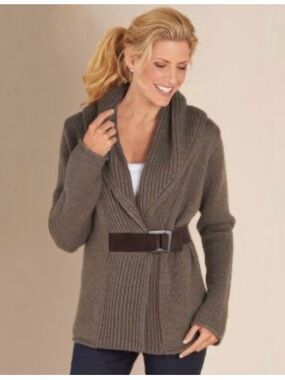 NWT Soft Surroundings Country Weekend Chunky Knit Belted Cardigan Sweater XL